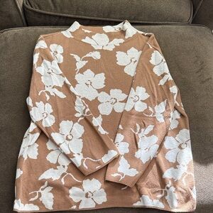 Ann Taylor Factory Brown and White Floral Crew Neck Sweater